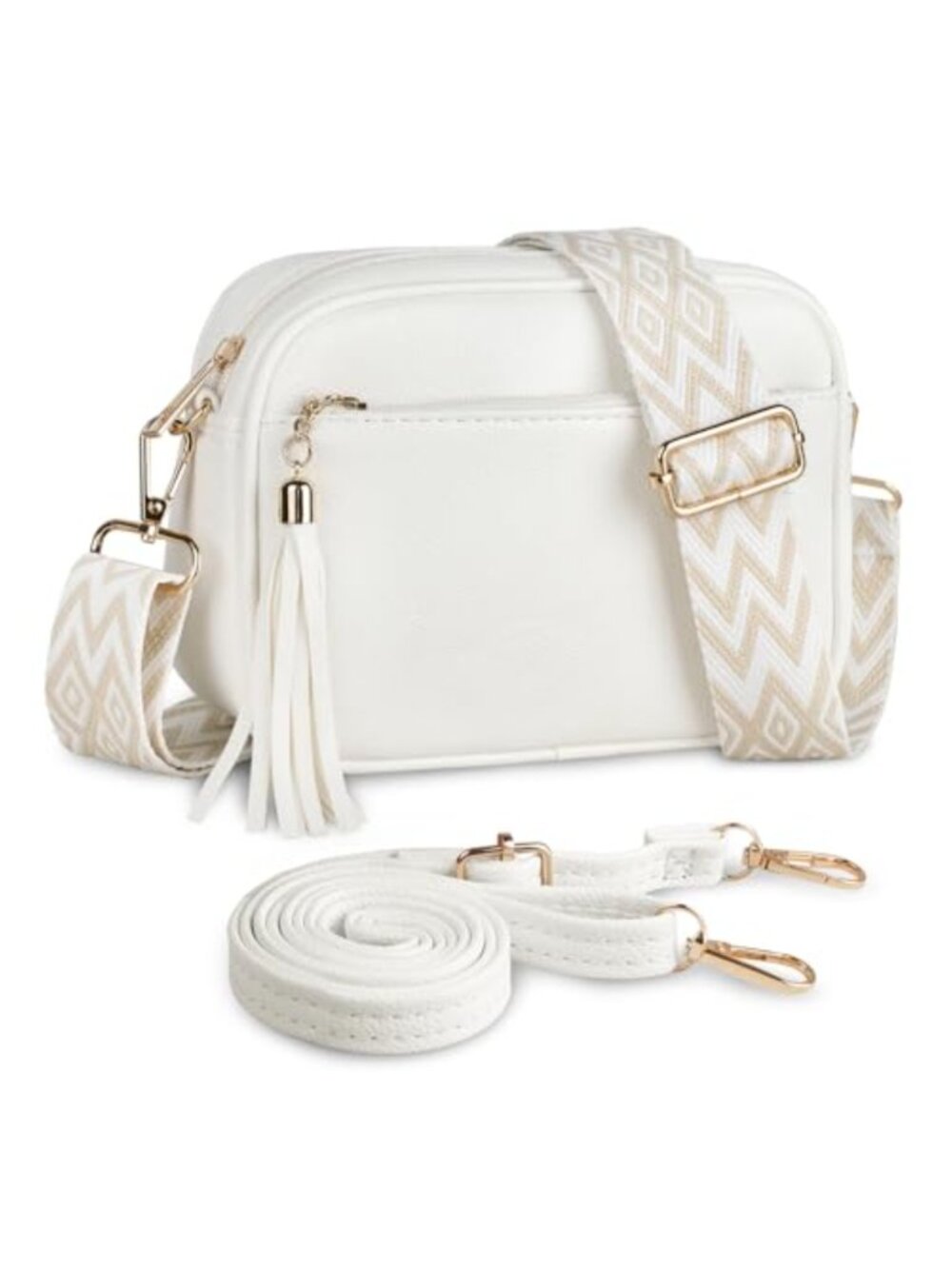 Faux Leather Crossbody Bag for Women Small Camera Purse Wide Strap Travel